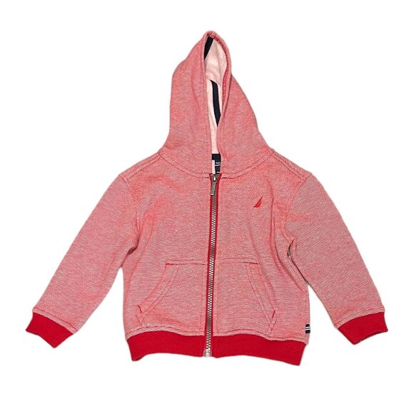 NWT Nautica Hoodie Baby Boy Size 18 Month Red Rogue Stripe Full Zip Hoodie - Picture 2 of 5
